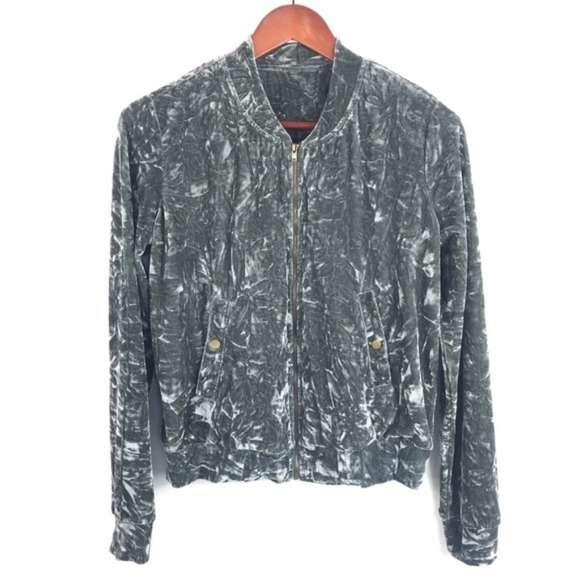 Belle Du Jour Jackets & Blazers - Crushed Velvet Metallic Grey Bomber Jacket Mystical Goth Y2K Streetwear